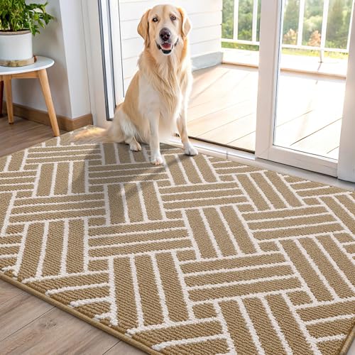 OLANLY Indoor Door Mat 48x32, Low-Profile Dirt Resistant Doormat, Beige - color: Beige, size: 48" X 32"