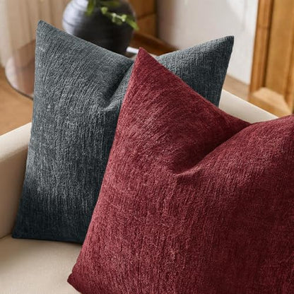 MIULEE Christmas Couch Pillow Covers Textured Chenille 18x18 Burgundy - color: Burgundy, size: 18" x 18" (Pack of 2)