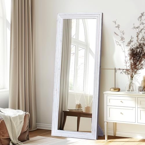 Full Length Mirror, 65 x 22 Inch Solid Wood Floor Mirror, White - color: White, size: 65"L x 22"W