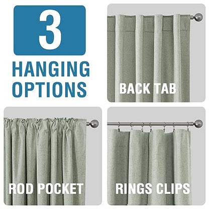 H.VERSAILTEX Faux Linen 100% Blackout Curtains for Bedroom 63 inches Long Thermal Insulated Textured Linen Look Curtain Back Tab/Rod Pocket/Hook Belt Draperies 2 Panels, 52 x 63 Inch，Sage - color: Sage, size: 52"W x 63"L (Pack of 2)