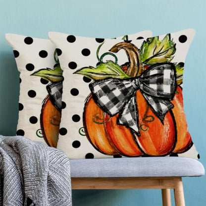 BETGINY Fall Throw Pillow Covers 18x18 Inch Set of 2 Polka Dot Pumpkin - color: Black Orange, size: 18" x 18" (Pack of 2)