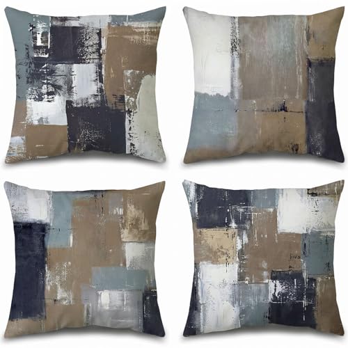 Brown Grey Abstract Throw Pillow Covers 20x20 Set of 4 - color: Earth Tone Brown and Blue Grey, size: 20" x 20" (Pack of 4)