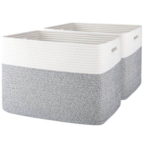 OIAHOMY 2 PACK Tall Storage baskets 42L Blanket Basket Living Room Grey - color: Grey, size: 16.5" x 13" x 12"