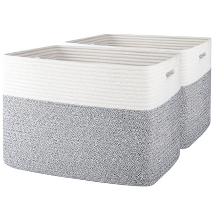 OIAHOMY 2 PACK Tall Storage baskets 42L Blanket Basket Living Room Grey - color: Grey, size: 16.5" x 13" x 12"