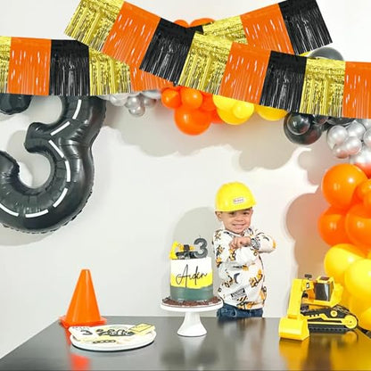 BEISHIDA Gold Orange Black Fringe Garland Banner Wall Tinsel Foil Streamers - color: Gold Orange Black