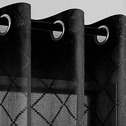 KOUFALL Black Curtains 84 Inches Long for Living Room Bedroom,Sheer Lace Aztec Pattern Boho Window Gothic Curtains Drapes 84 Inch Length 2 Panels Set with Grommet - color: Black, size: 52"W x 84"L (Pack of 2)