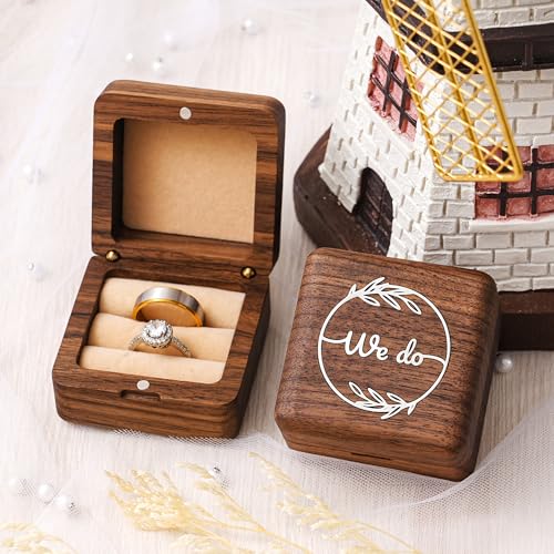 KWOOD We Do-Custom Wooden Wedding Ring Box, Personalized Metal Name Wooden Ring Box, Wedding Ceremony Ring Holder, Anniversary Birthday Gift Idea - style: S-We Do