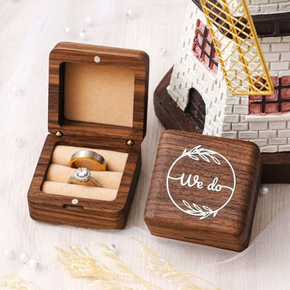 KWOOD We Do-Custom Wooden Wedding Ring Box, Personalized Metal Name Wooden Ring Box, Wedding Ceremony Ring Holder, Anniversary Birthday Gift Idea - style: S-We Do