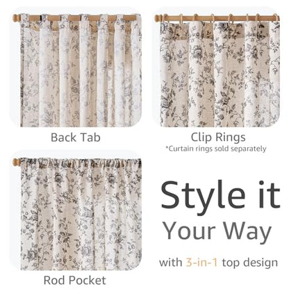 jinchan Linen Curtains 63 inch Black Floral Farmhouse Rod Pocket 2 Panels - color: Amlie Black, size: 50"W x 63"L (Pack of 2)