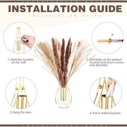 Otoolling Boho Wall Decor Set of 2, Gold, Pampas - color: Gold, style: Pampas