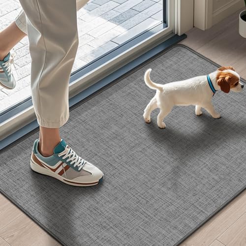 LEKEEPGO Ultra Thin Indoor Door Mat 17"x29", Non Slip Doormats, Grey | Low-Profile Rubber Backing, Absorbent Door Mat Indoor Entrance, Washable Welcome Front Entryway Dirt Trapper Entry Floor Mat - color: Grey, size: 1'5" X 2'5" (Rectangular)