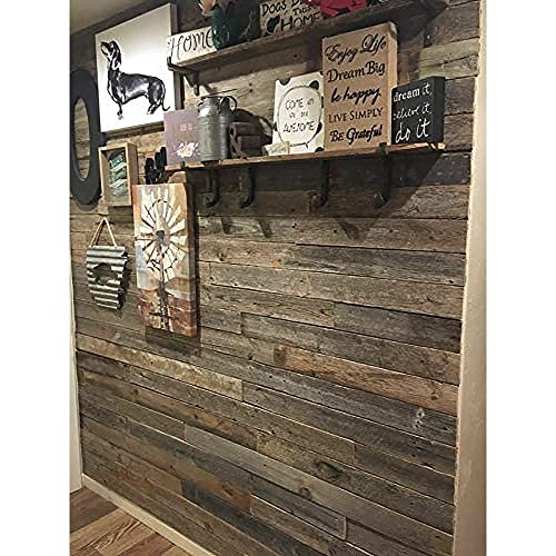Rockin' Wood Real Wood Peel & Stick 2 & 4 Foot Length Rustic Reclaimed Naturally Weathered Barn Wood Accent Paneling Planks for Walls, 46 Square Feet - size: 46 Square Feet