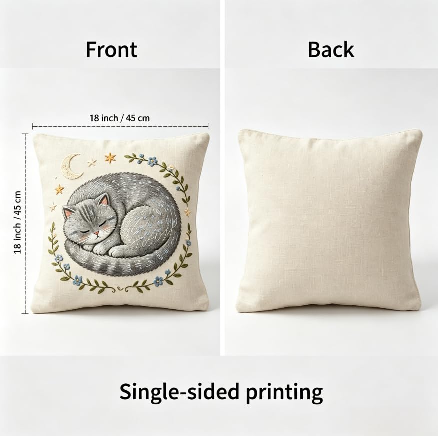 18x18 Inch Cute Cat Linen Throw Pillow Covers Set of 2 - color: A20016, size: 18" x 18" (Pack of 2)