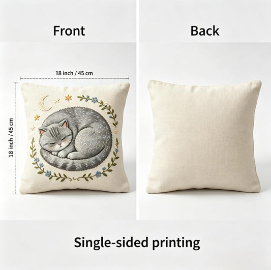 18x18 Inch Cute Cat Linen Throw Pillow Covers Set of 2 - color: A20016, size: 18" x 18" (Pack of 2)