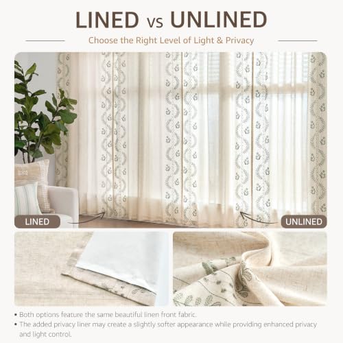 jinchan Floral Linen Curtains 63 Inch Farmhouse Back Tab 2 Panels - color: Sage, size: 50"W x 63"L (Pack of 2)
