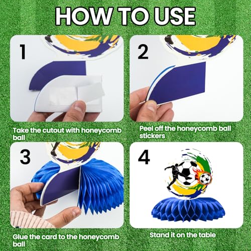 Soccer Honeycomb Centerpieces - 9PCS Soccer Party Decorations, Soccer Game Party Supplies Table Decor for Birthday, 2026 International Soccer Match - style: Soccer