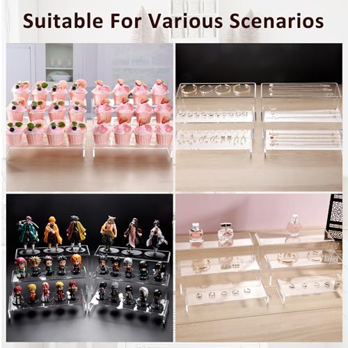 2 Set Large Acrylic Clear Display Risers, 3 Sizes 12" Rectangular Showcase Collectibles Display Shelf, 5mm Thick Desktop Display Stand Holder for Figures, Jewelry, Perfume, Toys
