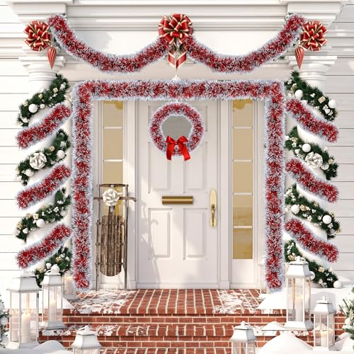 50FT Red Christmas Tinsel Garland Christmas Tree Decoration - color: Red White
