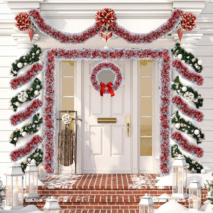 50FT Red Christmas Tinsel Garland Christmas Tree Decoration - color: Red White