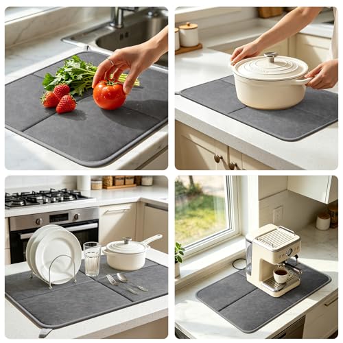 YDKGL 2 pack Dish Drying Mat for Kitchen Counter,PU Leather Dish Mat，Grey - color: Gray, size: 16" x 18"(2 Pack)