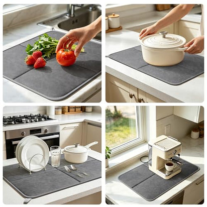 YDKGL 2 pack Dish Drying Mat for Kitchen Counter,PU Leather Dish Mat，Grey - color: Gray, size: 16" x 24"(2 Pack)