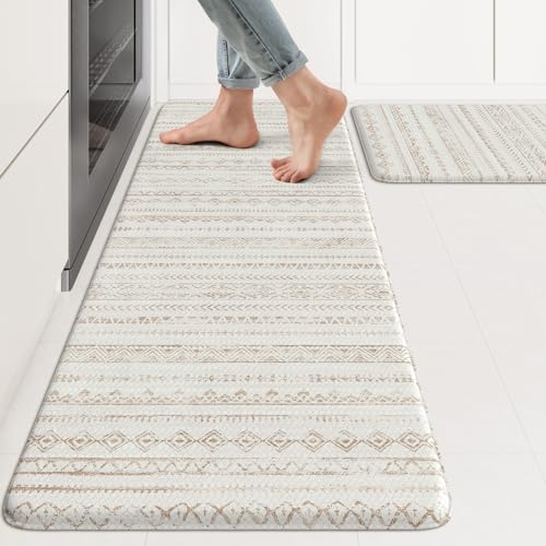 KIMODE Kitchen Mats Cushioned Anti Fatigue,Farmhouse Kitchen Rugs Sets of 2 - color: Khaki Diamond, size: 17.3" x 47 "+ 17.3" x 29 "--0.47 inches