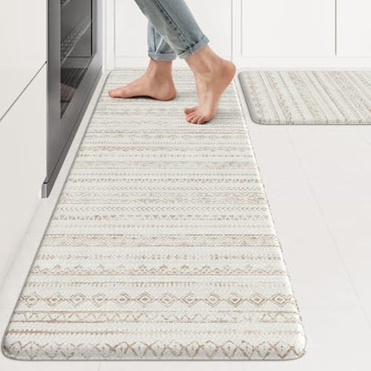 KIMODE Kitchen Mats Cushioned Anti Fatigue,Farmhouse Kitchen Rugs Sets of 2 - color: Khaki Diamond, size: 17.3" x 47 "+ 17.3" x 29 "--0.47 inches