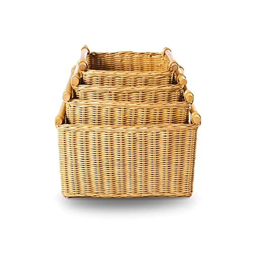 The Basket Lady Deep Pole Handle Wicker Storage Basket, S, Sandstone - color: Sandstone, size: Small