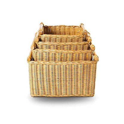 The Basket Lady Deep Pole Handle Wicker Storage Basket, M, Sandstone - color: Sandstone, size: Medium