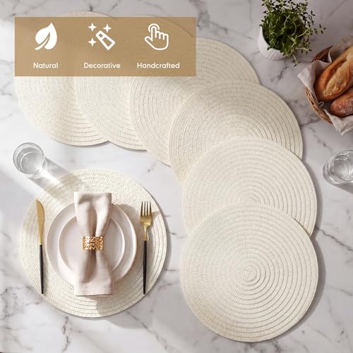 24 Pcs 13 in Round Woven Placemats Boho Charger,Beige,Classic - color: Beige, style: Classic