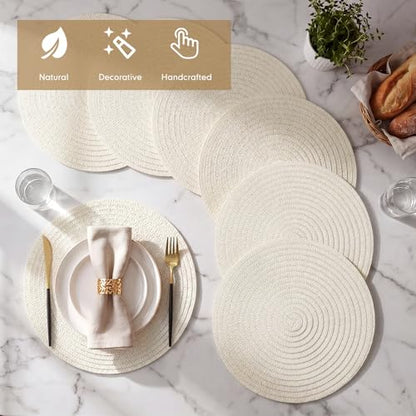 24 Pcs 13 in Round Woven Placemats Boho Charger,Beige,Classic - color: Beige, style: Classic