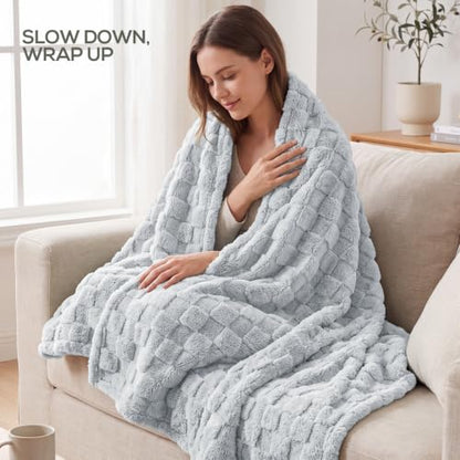 Utopia Bedding Plush Checkered Fleece Blanket Cool Grey Twin, 60x80 Inch - color: Cool Grey, size: Twin