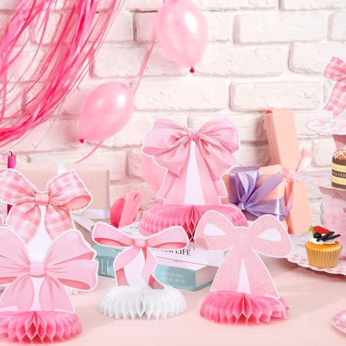 12 Pcs Pink Bow Honeycomb Centerpieces for Birthday Party Decor - style: Pink Bow