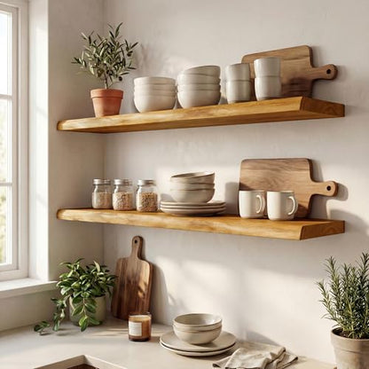 48" Live Edge Floating Shelf, Solid Elm Wood Wall Shelf - color: Artisan Natural, size: 48 Inch | 1 Pack