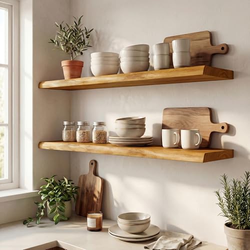 48" Live Edge Floating Shelf, Solid Elm Wood Wall Shelf - color: Artisan Natural, size: 48 Inch | 1 Pack