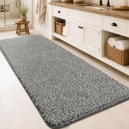 Bath Mat for Bathroom Floor 60''x24'',Soft Nonslip Bathroom Rug, Gray - color: Heather Gray, size: 24'' X 60'' (Rectangular)