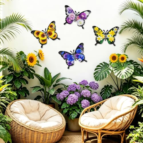 Metal Butterfly Wall Art Flower Print Butterflies Outdoor Fence Decor