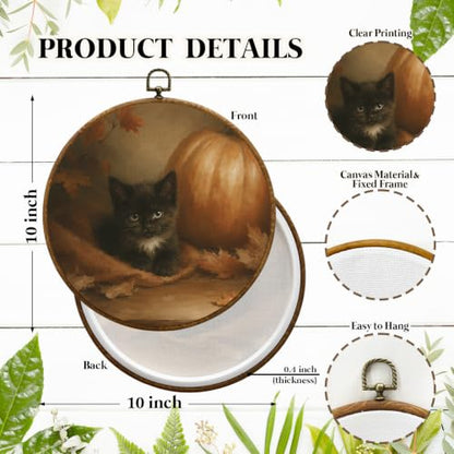 JUIOEIU Fall Black Cat Pumpkin Maple Leaf Round Wall Decor 10x10in 991 - color: Black Cat Pumpkin