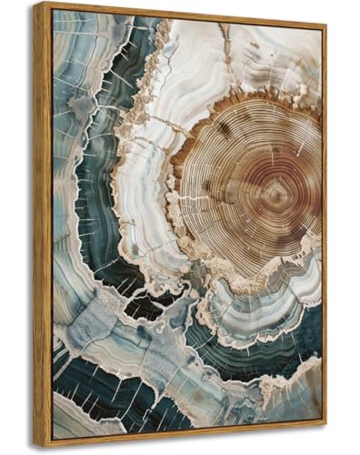 BingruiArt Faux Wood Tree Ring 06 Canvas Wall Art 12x16 Framed - color: Tree Ring - 06, size: 16"L x 12"W