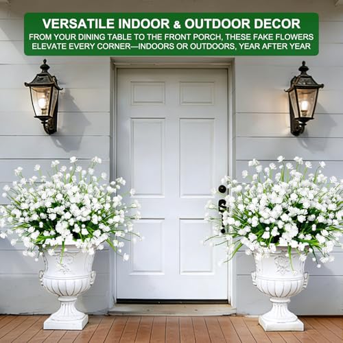 TURNMEON 12 Bundles Artificial Flowers for Outdoors Summer Decor - color: White, size: 12 Bundles