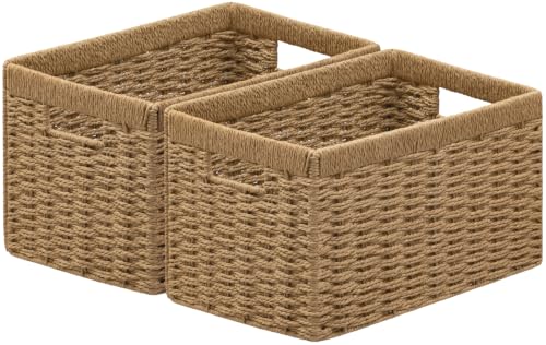 joybest Wicker Baskets for Shelves, Hand-woven Storage Baskets Natural - color: Natural, size: 2 Pack 13.4l X 8.3w X 7.1h Inch