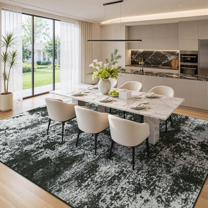 Merelax 8x10 Back Grey Washable Area Rug Non-Slip Faux Wool Abstract Rug - color: Black Grey, size: 8' x 10'(96''x120'')
