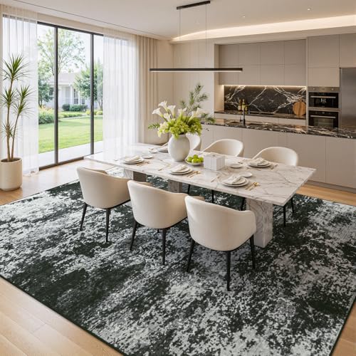 Merelax 9x12 Back Grey Large Washable Area Rug Non-Slip Faux Wool Rug - color: Black Grey, size: 9' x 12'(108''x144'')