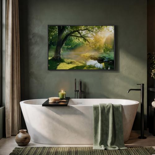 Framed Nature Sunset Tree Landscape Wall Art for Living Room, 24x36 Inch - color: Warm Green, size: 36"L x 24"W