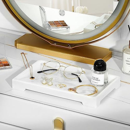 Luxspire Marble Tray for Soap Dispenser Perfume Jewelry, M, Marble White - color: B - White Marble, style: Medium