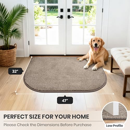 PURRUGS Dirt Trapping Door Mat, 32" x 47"(Half Round), Heathered Beige - color: Heathered Beige, size: 32" X 47" (Half Round)
