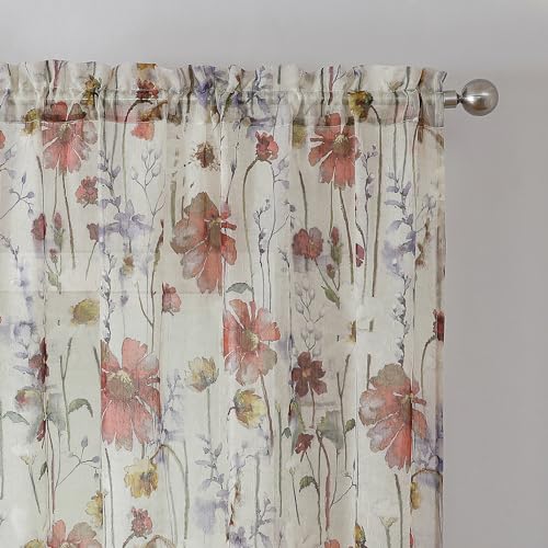 OWENIE Crushed Sheer Cafe Curtains Kitchen Tiers 30 Inch Length 2 Panels, Printed Design Small Window Half Curtains for Bathroom Bedroom Cupboard Living Room, Short Light Filtering Curtain, 42"x30" - size: 42"W x 30"L (Pack of 2)