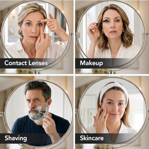 OVENTE 7" Tabletop Magnifying Makeup Mirror, Nickel Brushed MNLCT70BR1X7X - color: Nickel Brushed, size: 13.3"L x 6.5"W, style: Non-Lighted