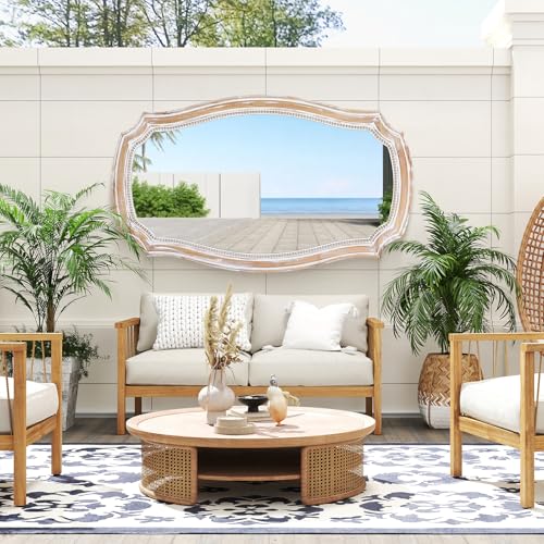 36x24 Inch Scalloped Wall Mirror, Rustic Farmhouse Wood Frame Mirrors - color: C - 36"l X 24"w