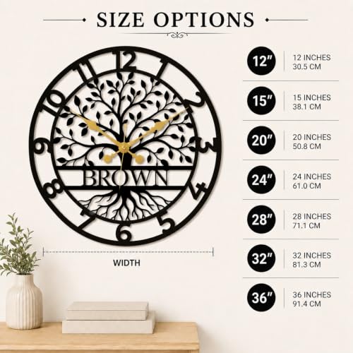 Personalized Tree of Life Wall Clock, Custom Name Metal Wall Clock - color: Design6